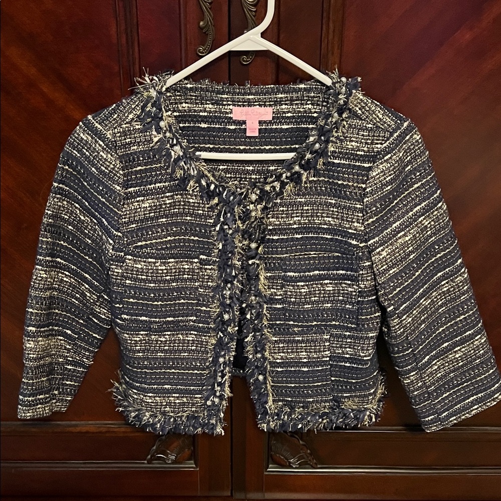 Lilly Pulitzer Textured Navy and White Blazer
